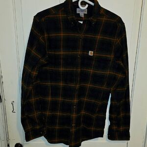 Carhartt Men's Black, Orange and green Plaid Shirt sz S. EUC